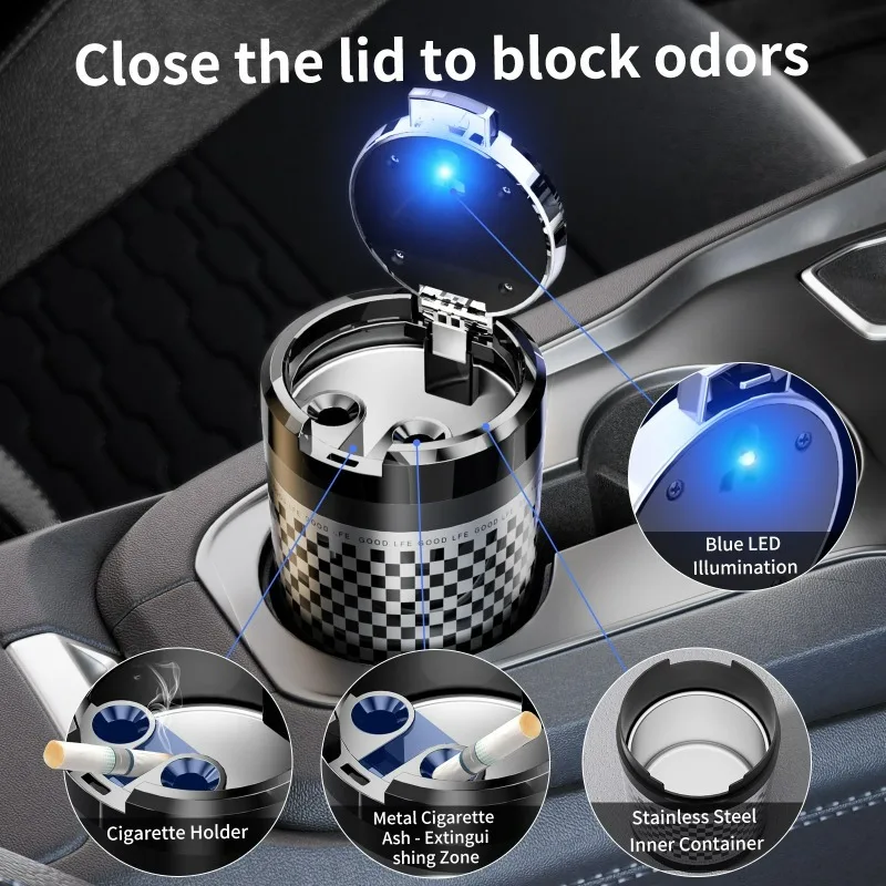 TOP Car Ashtray Creative Open Lid LED Lighting Multi functional with Lid Sealed Non falling Ashtray for Car Use
