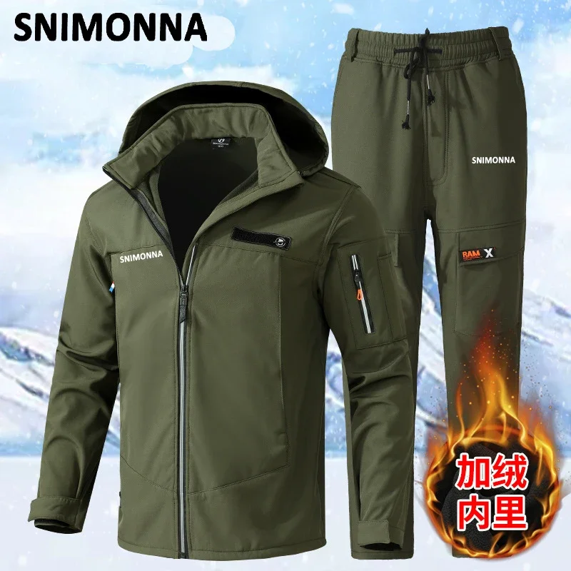 Fishing Outdoor Autumn and Winter Velvet Waterproof, Windproof and Warm Jacket Soft Shell Suit for Men and Women