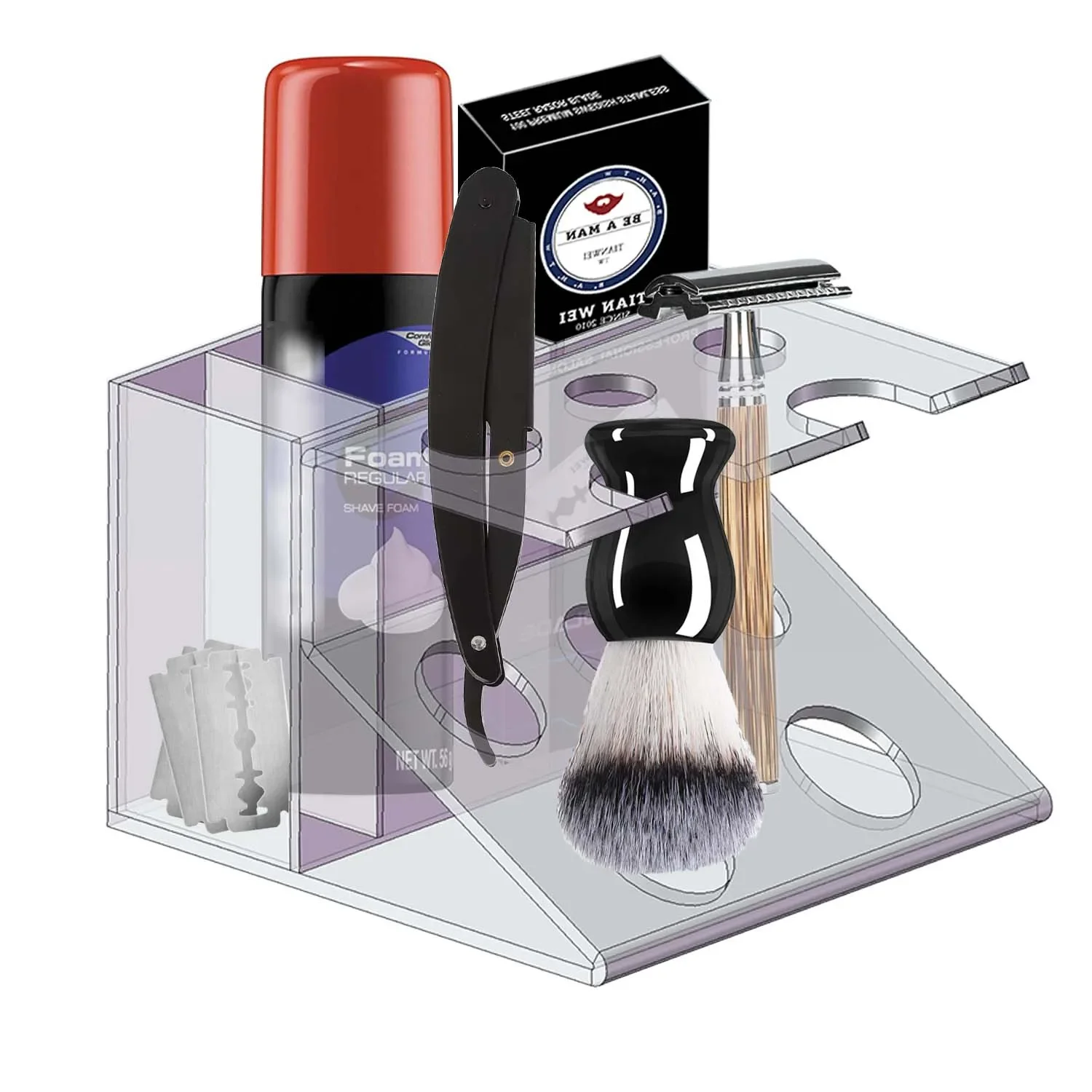 Shaving Brush Stand Safety Razor Stand with Brush Holder Razors Storage Shaving Holder Acrylic Cosmetic Storage Box