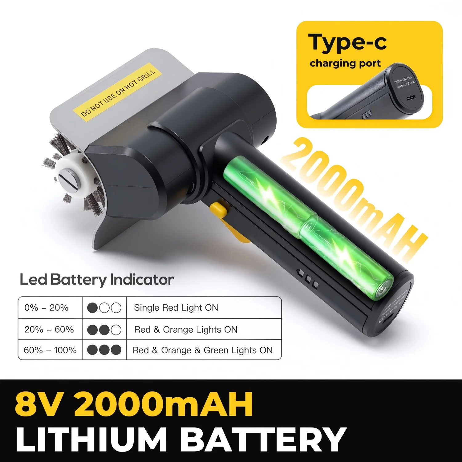 電動充電式グリルブラシ - 2000mAh&1100RPM、 - Outdoor Power Brush のレビューと価格