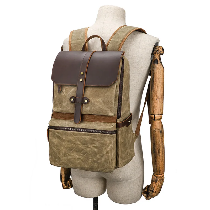 Luxury Vintage Canvas Backpacks for Men Oil Wax Canvas Leather Travel Backpack Large Waterproof Daypacks Retro Bagpack