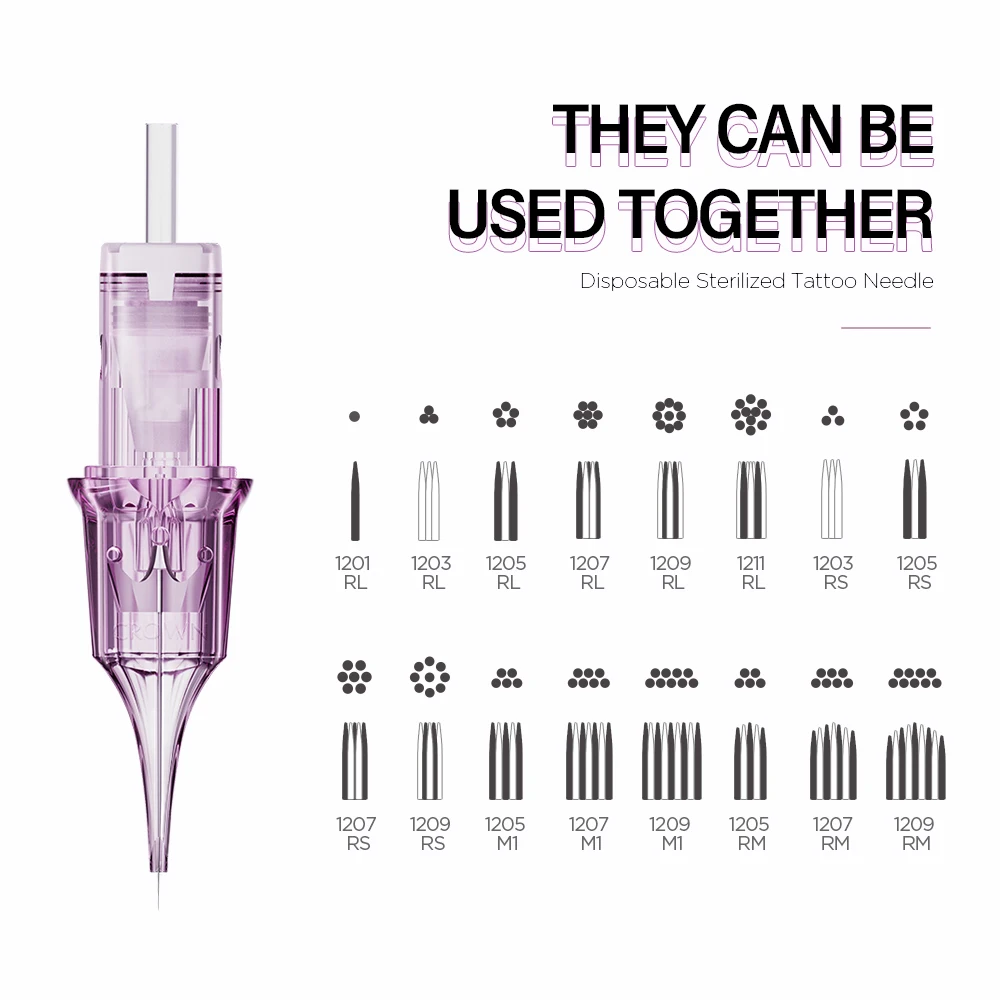 20pcs/lot Universal Tattoo Cartridges RL/RM/M1 0.25 0.3MM Round Liner Disposable Sterilized Safety Needles for Tattoo Machines