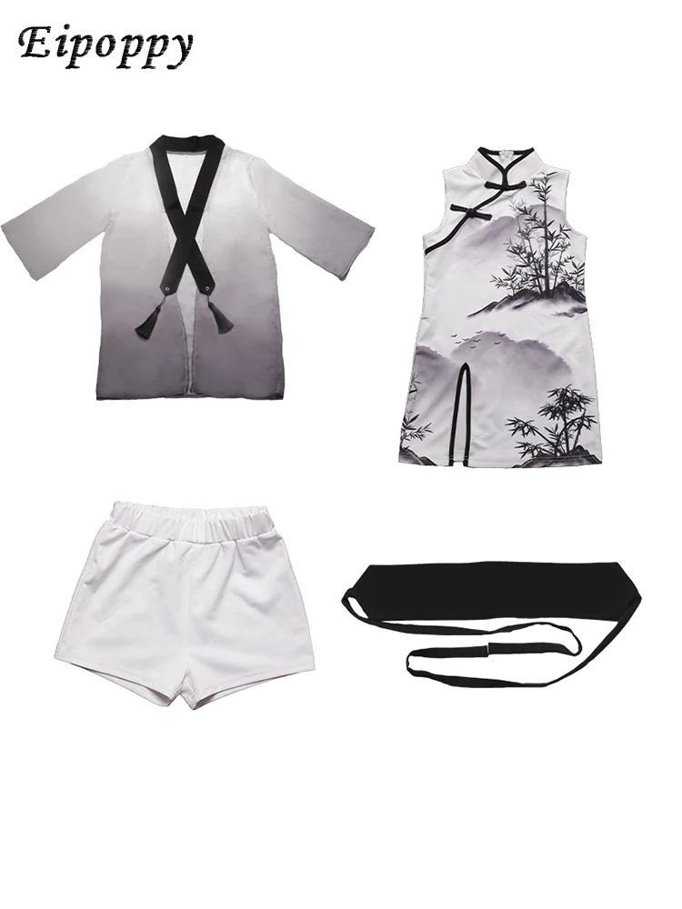 ชุดกี่เพ้าสูทสไตล์จีนพิมพ์ลายหมึกเครื่องแต่งกายแฟชั่นประจำชาติสำหรับเด็กผู้ชายและเด็กผู้หญิง