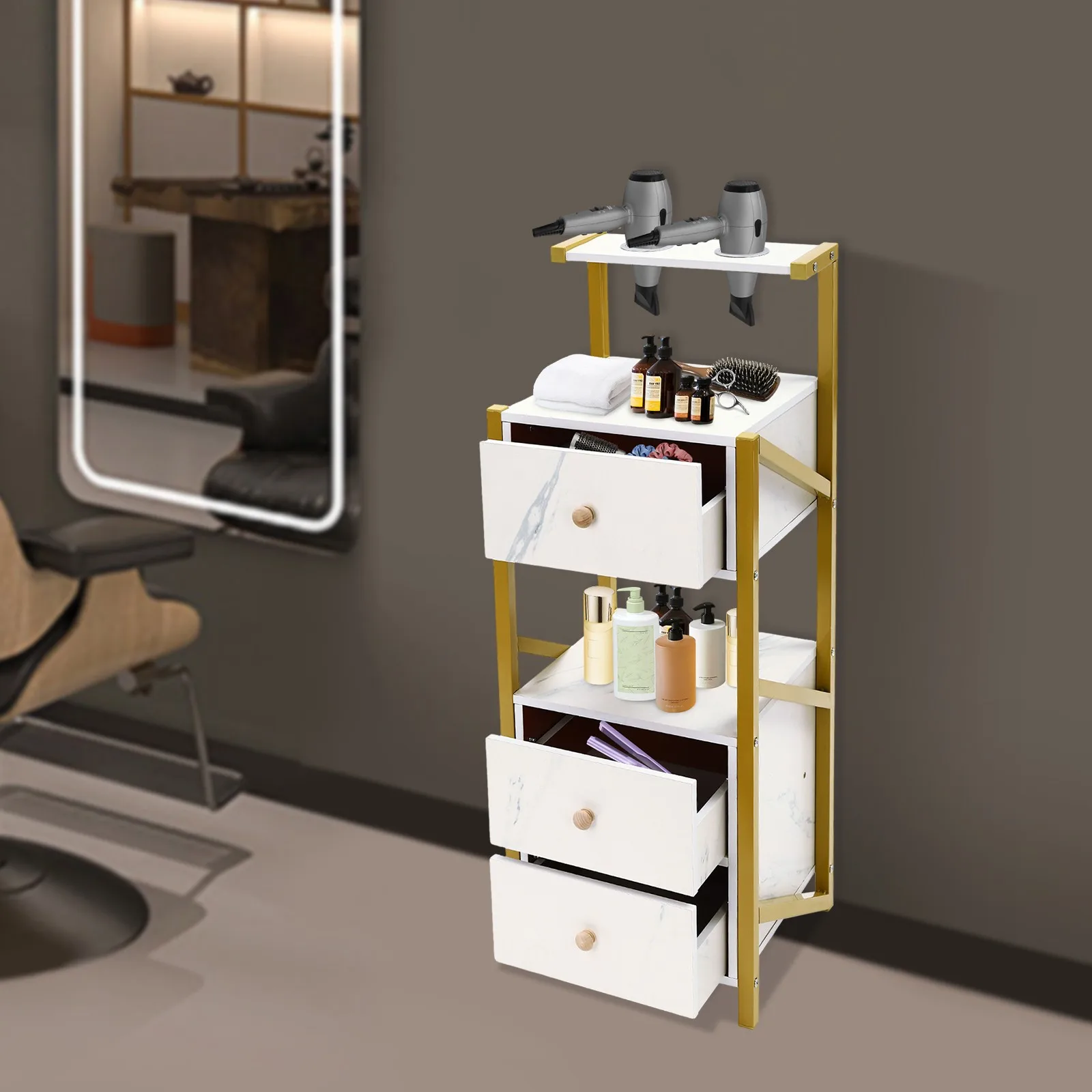 

3-Drawers Barber Shop Storage Cabinet Stand Rack Organizer Floor Standing 11.81*35.43in