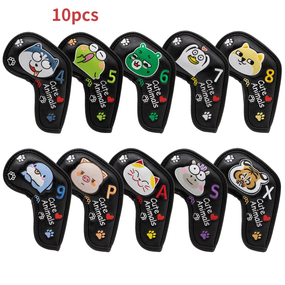 Fitness 4-9ASPX 10pcs Cute Animal Design Golf Iron Head Covers Iron Headovers Long Neck Iron Head Covers