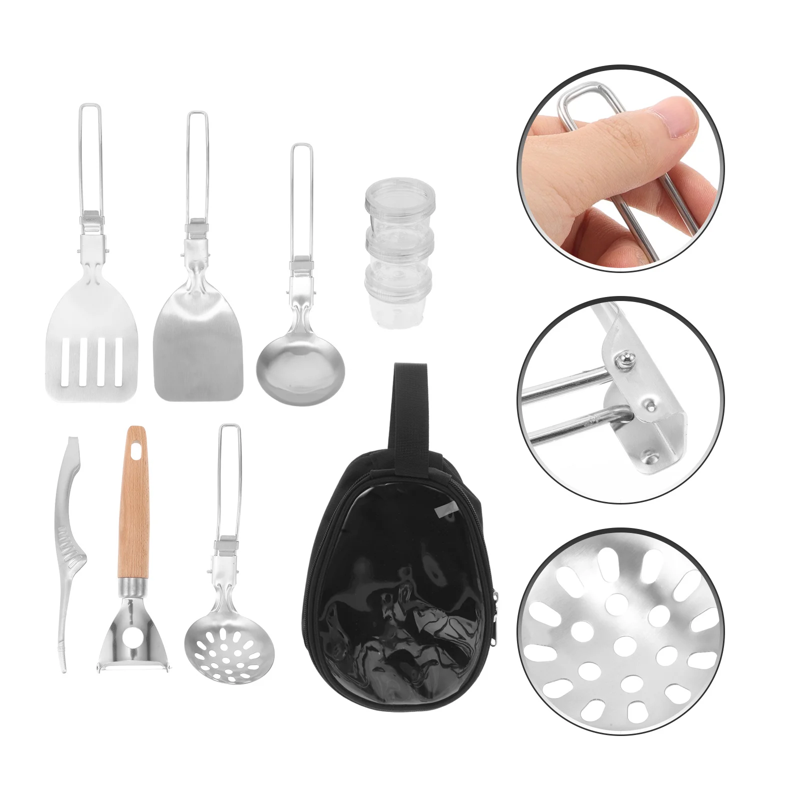 

1Set Portable Camping Kitchen Tool Stainless Steel Mess Kit Folding Spork Compact Travel Kitchen Utensil Set Outdoor Cooking