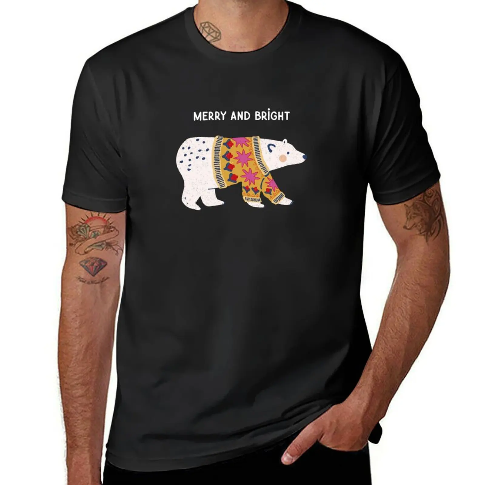 Merry Polar Bear in a Bright Sweater camiseta para un niño, espacios en blanco, moda coreana, camisetas negras lisas para hombres