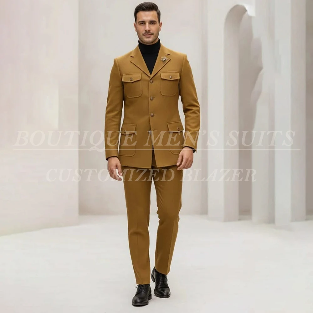 

Мужские костюмы на заказ однотонного цвета 2026: роскошный приталенный пиджак и брюки, высококачественная одежда из 2 предметов