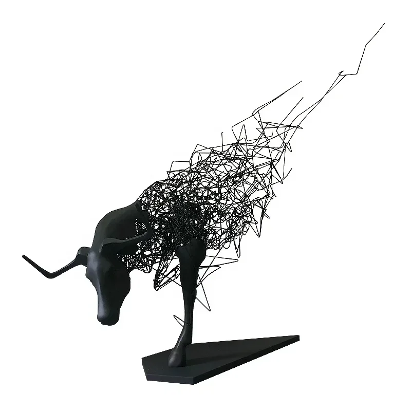 Manufacturer Personalized Large Black Dynamic Ox Metal Sculpture for Hotel Lobby