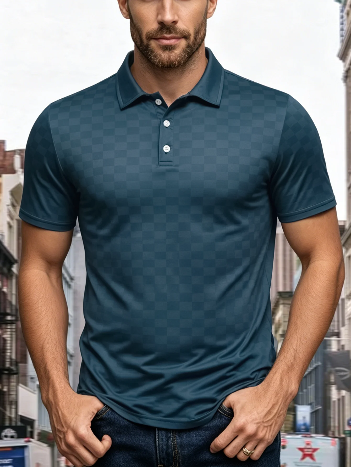 Men's casual printed polo, fashionable lapel short sleeved polo, sports and hiking preferred, machine washable