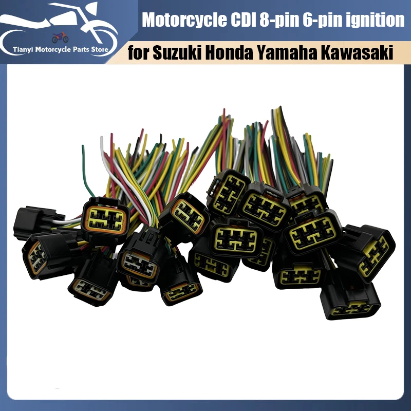 Conector de ignição cdi de 8 pinos e 6 pinos para motocicleta, plugue de ignição para suzuki honda yamaha hoju kawasaki