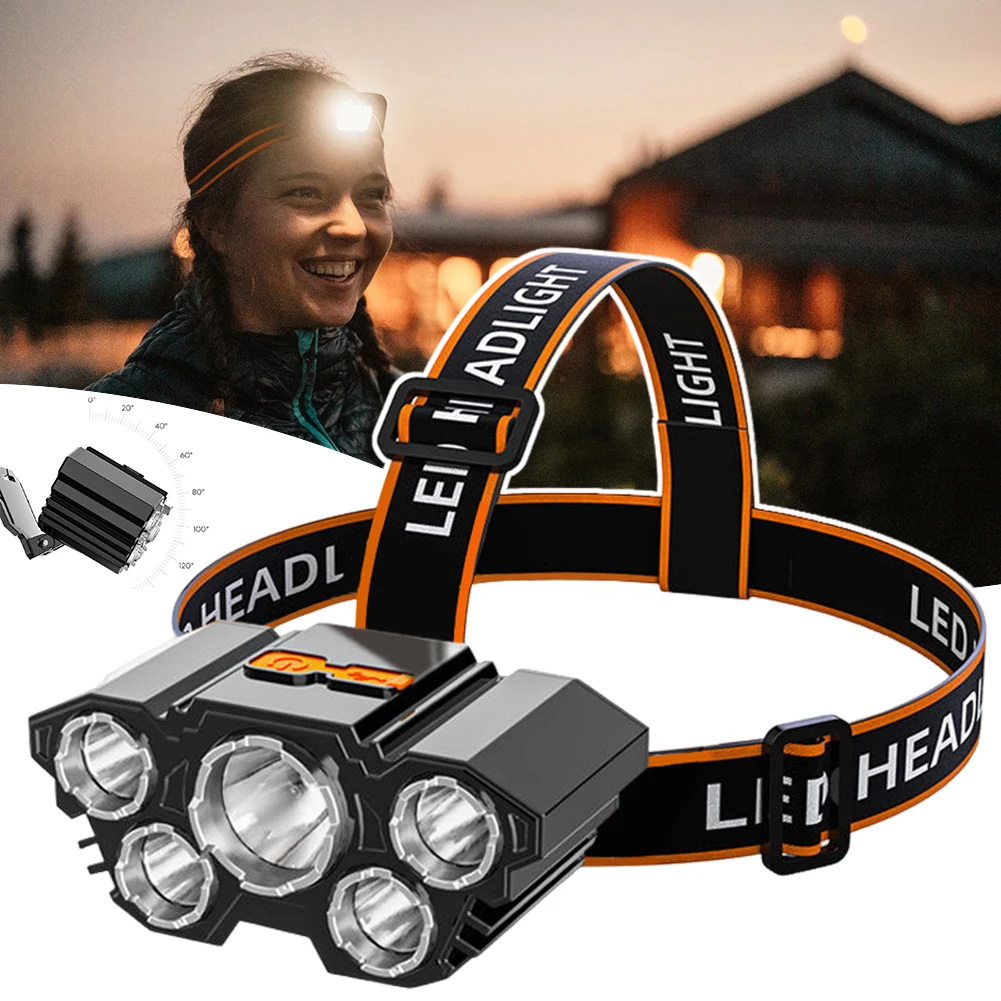 Rechargeable Head Flashlight,5 Leds Headlamp,Portable Waterproof Flashlight Lantern,3 Mode Lighting Headlamp,For Night Work