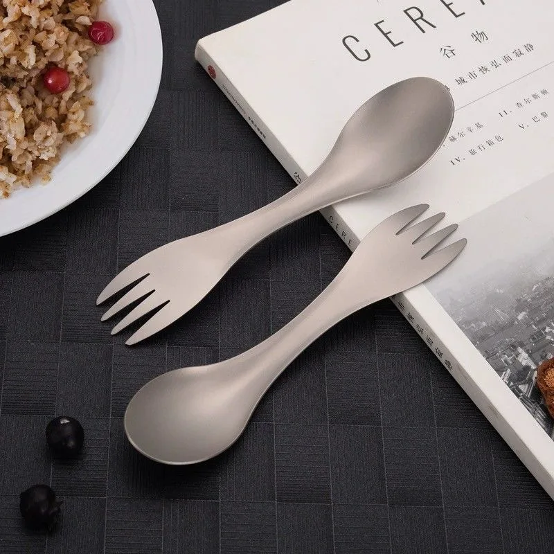 2In 1 Titanium Spoon And Fork Lightweight Eco-Friendly Portable Cookware Outdoor Camping Backpacking Hiking Travel Survival Tool