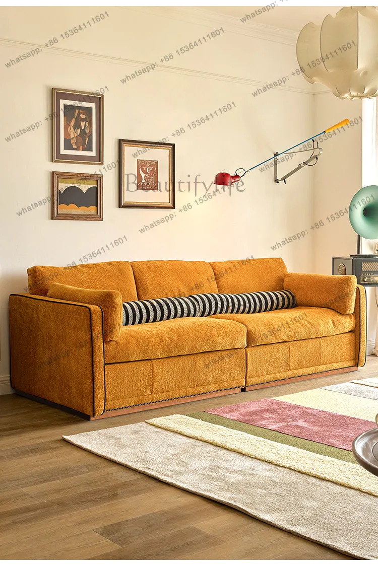 French medieval color sofa living room 2026 new down fabric retro yellow