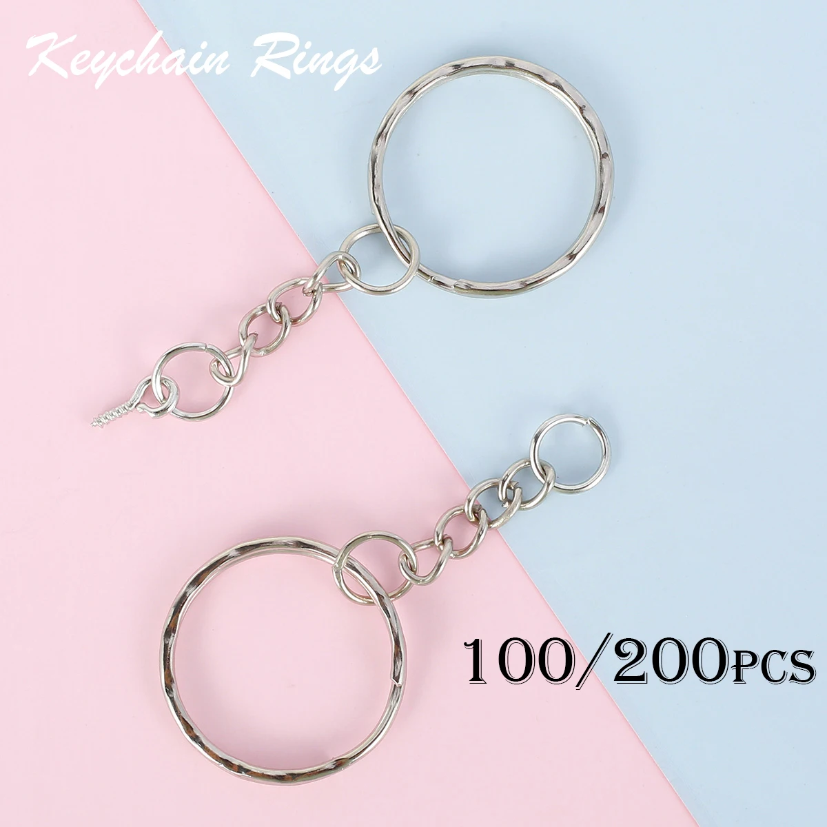 100/200Pcs Silver Plated Metal Blank Keyring Keychain Split Ring Keyfob Key Holder Rings 25mm Key Chain Rings Keychain Accessory