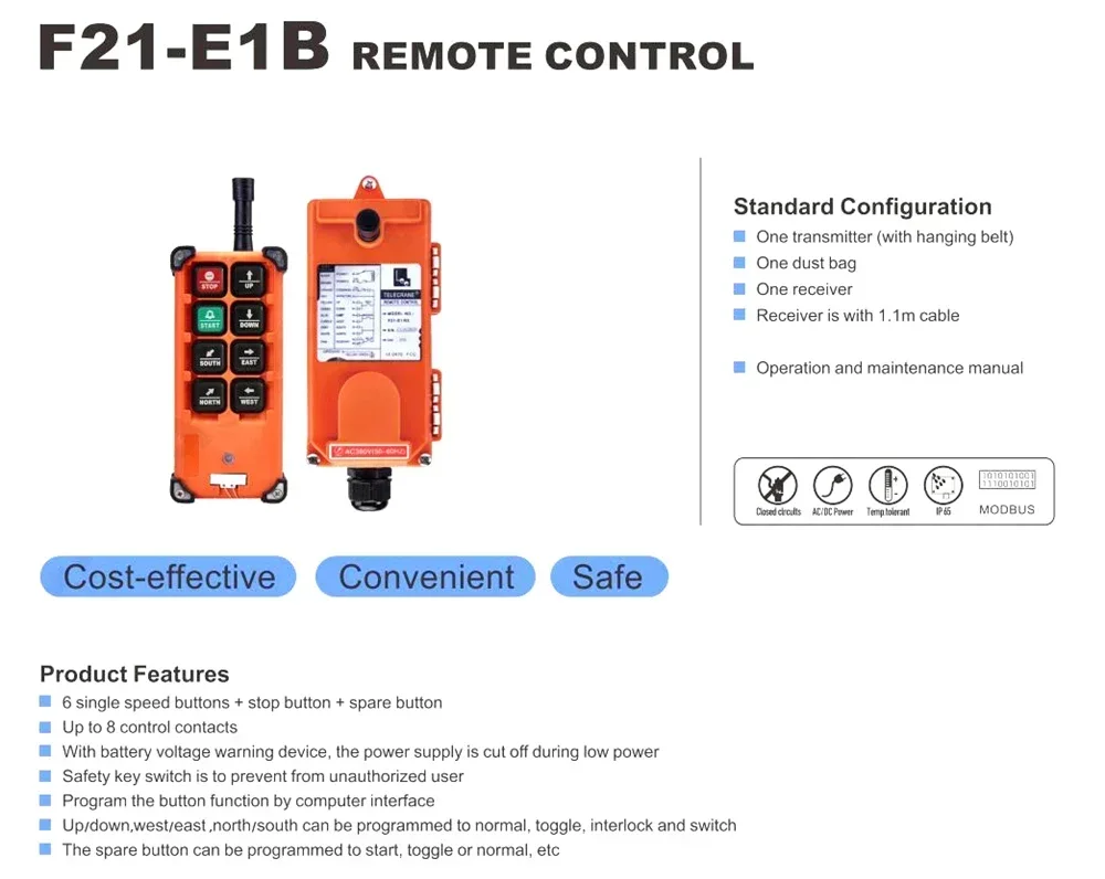 Wireless Industrial Remote Control F21-E1B Crane Driving Crane   Remote Control for Overhead Crane Hoist Lift 36V/220V/380V