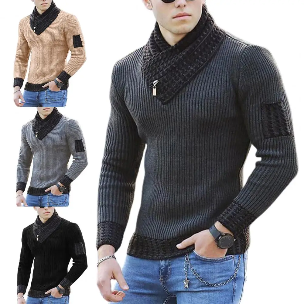 Chic Men Sweater Slim Fit Skin-friendly Blouse Color Block V Neck Pullover Sweater