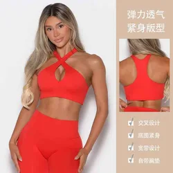 Sports Bra for Outdoor Running, Fitness Vest, Sexy Hanging Neck Cross, High-end Top