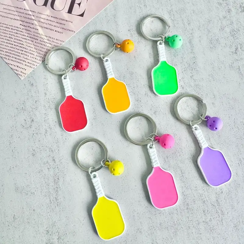 【IIOO】1Pcs Sporty Women's Key Holder Bag Pendant 3D Metal Pickleball Racket Keychain Couple's Best Friend Small Gift