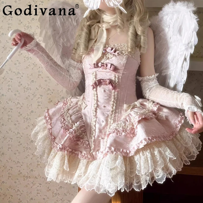 

Original Woman's Sweet Lolita Fishbone JSK Puffy Dresses Summer Daily Princess Sweet Girls Lady Birthday Party Short Lo Dresses