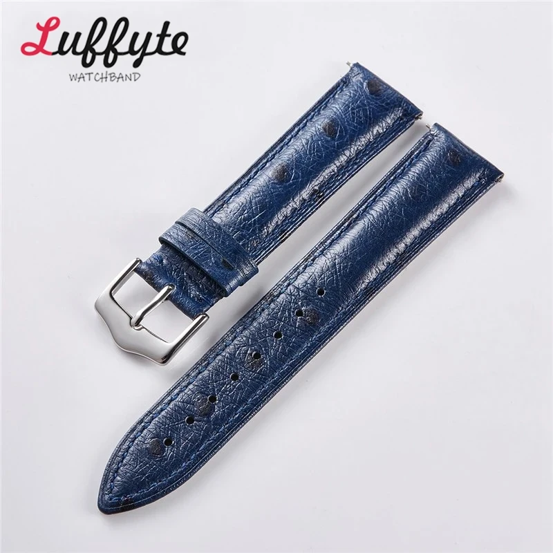 Ostrich Pattern Genuine Leather Watch Strap 18mm 20mm 22mm Quick Release Watch Belt Black Blue Yellow Watch Accessories