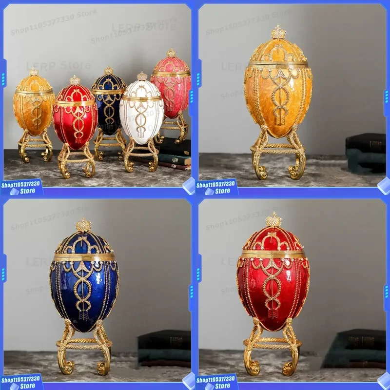 Large Metallic Enamel Faberge Egg Craft Unique Home Decor Exquisite Birthday Party Holiday Gift Ornament Display Piece