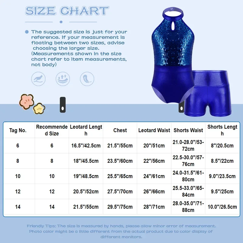 Kids Girls Halter Sequins Ballet Gymnastics Leotard with Shorts Jazz Hip-Hop Dancewear Sets for Dance Competition Performance&J1