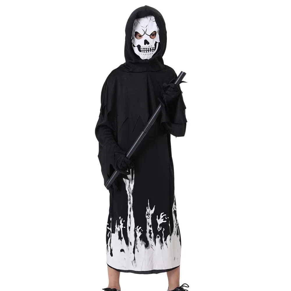 Stroje sceniczne Świecący płaszcz na Halloween Halloweenowe przebrania dla dzieci Halloweenowe maski na głowę Czaszka Maska horror Czarna