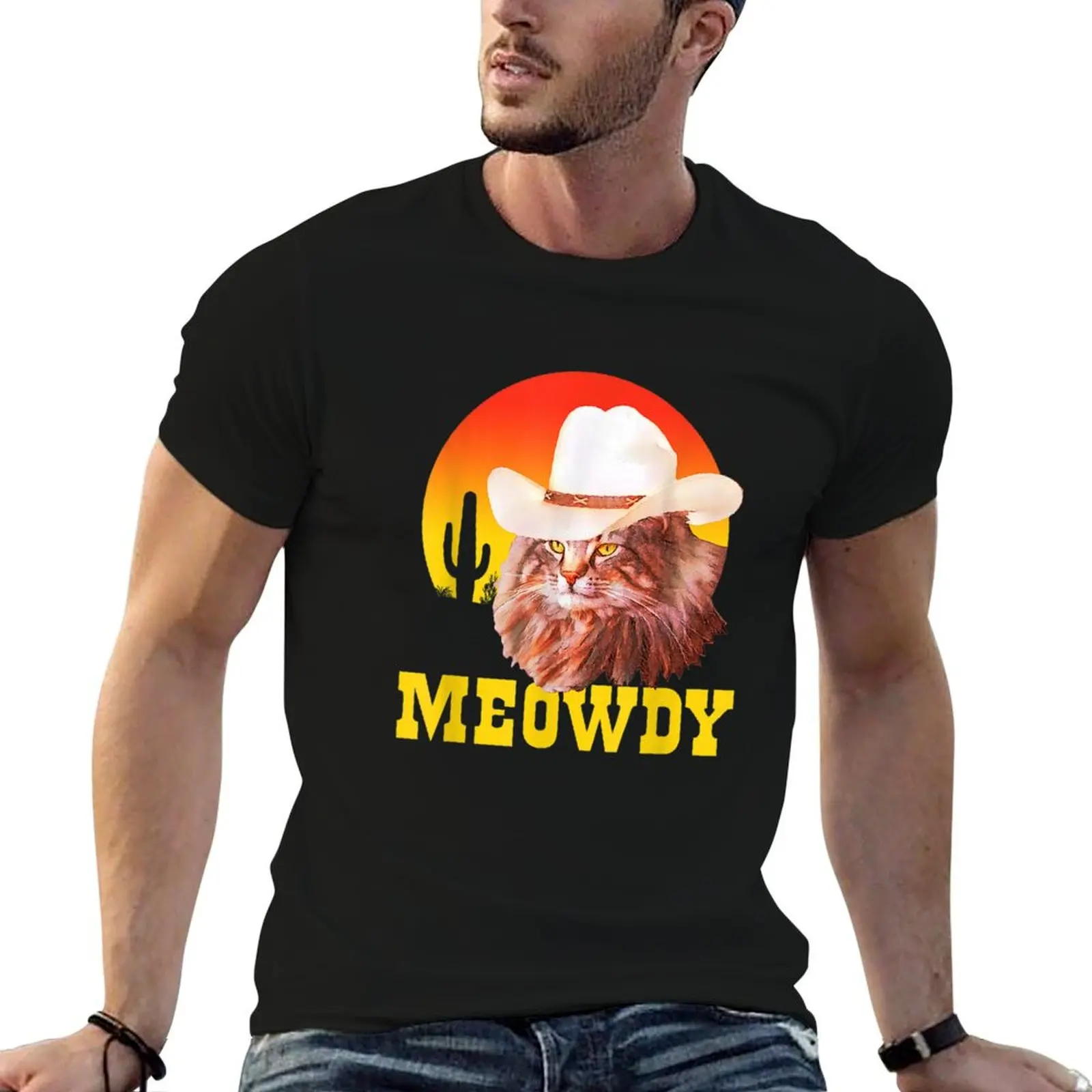 Meowdy! Funny Country Music Cat Cowboy Hat Vintage T-Shirt man t shirt summer t shirts with prints man graphic t shirt T-shirt
