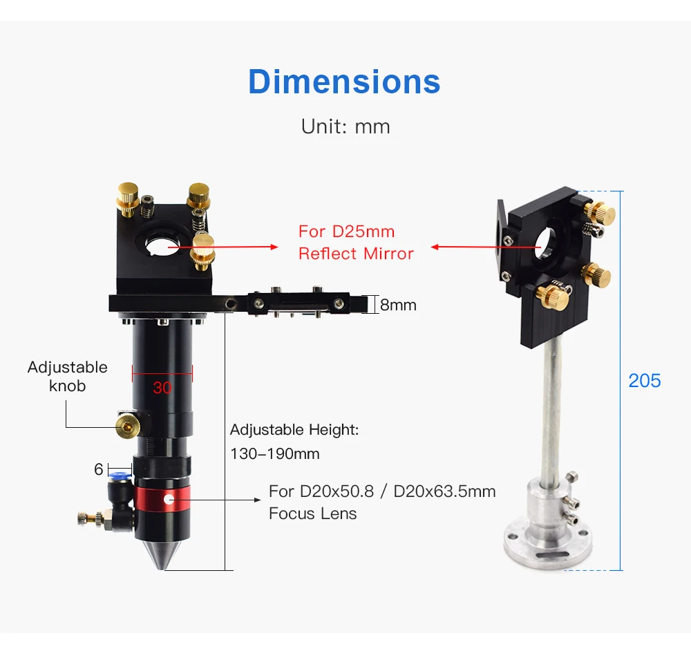 WaveTopSign CO2 Laser Metal Parts Transmission Laser Head Set Mechanical Components For Co2 Laser Cutting And Engraving Machine