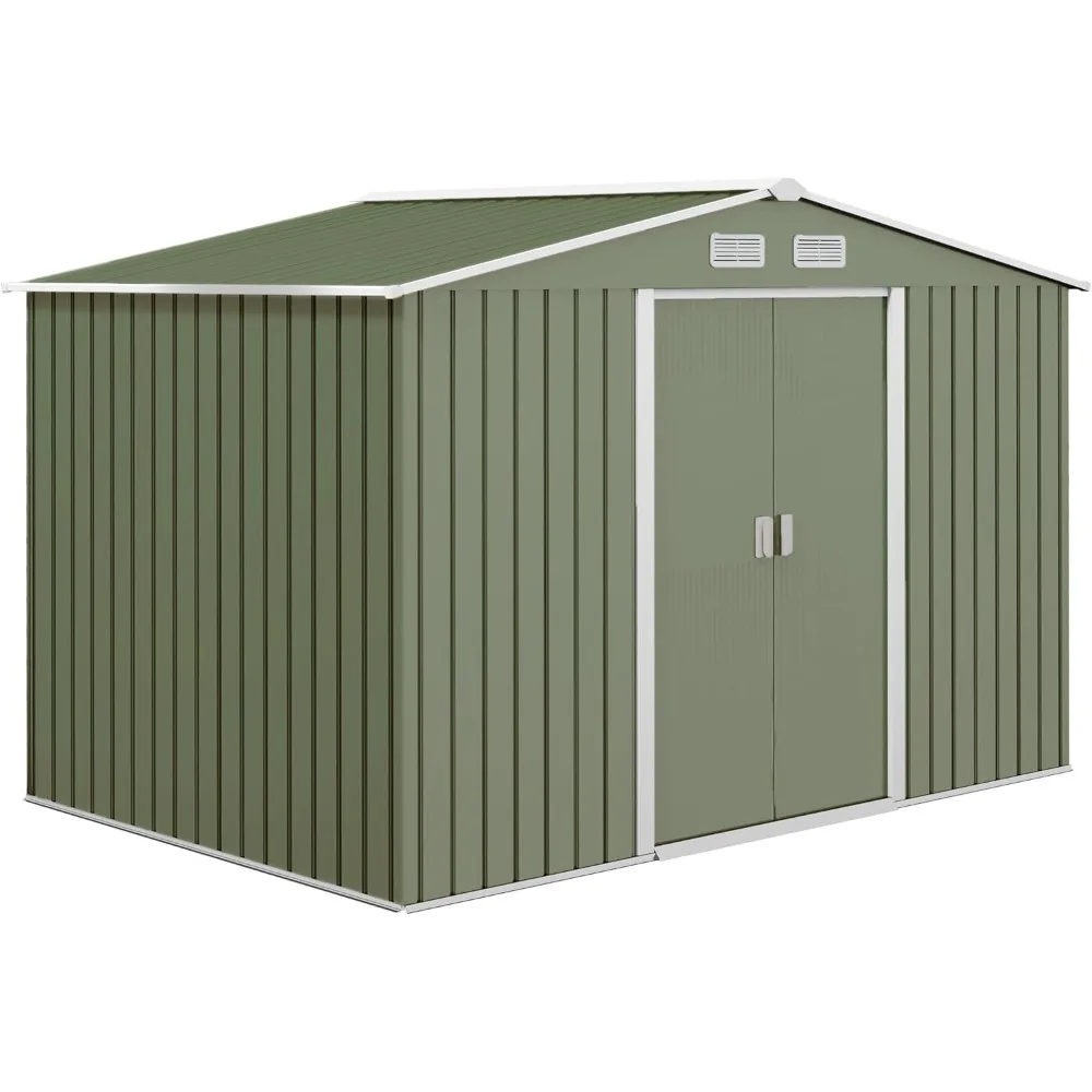 9' X 6' Outdoor Storage Shed, Garden Tool House with Foundation Kit 4 Vents and 2 Easy Sliding Doors for Backyard, Patio, Garage