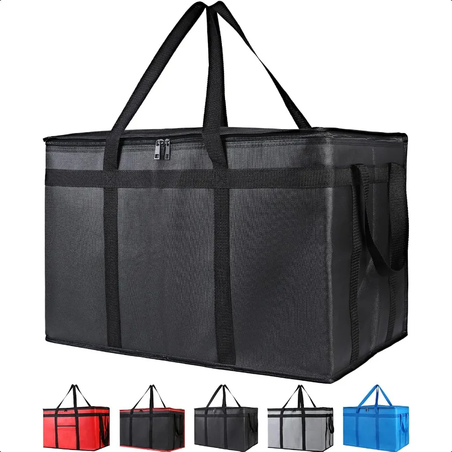 

2Pack Insulated Food Delivery Bag for Hot and Cold Meal XXXL Black Grocery Tote Insulation Bag for Catering Large Pizza Warmer