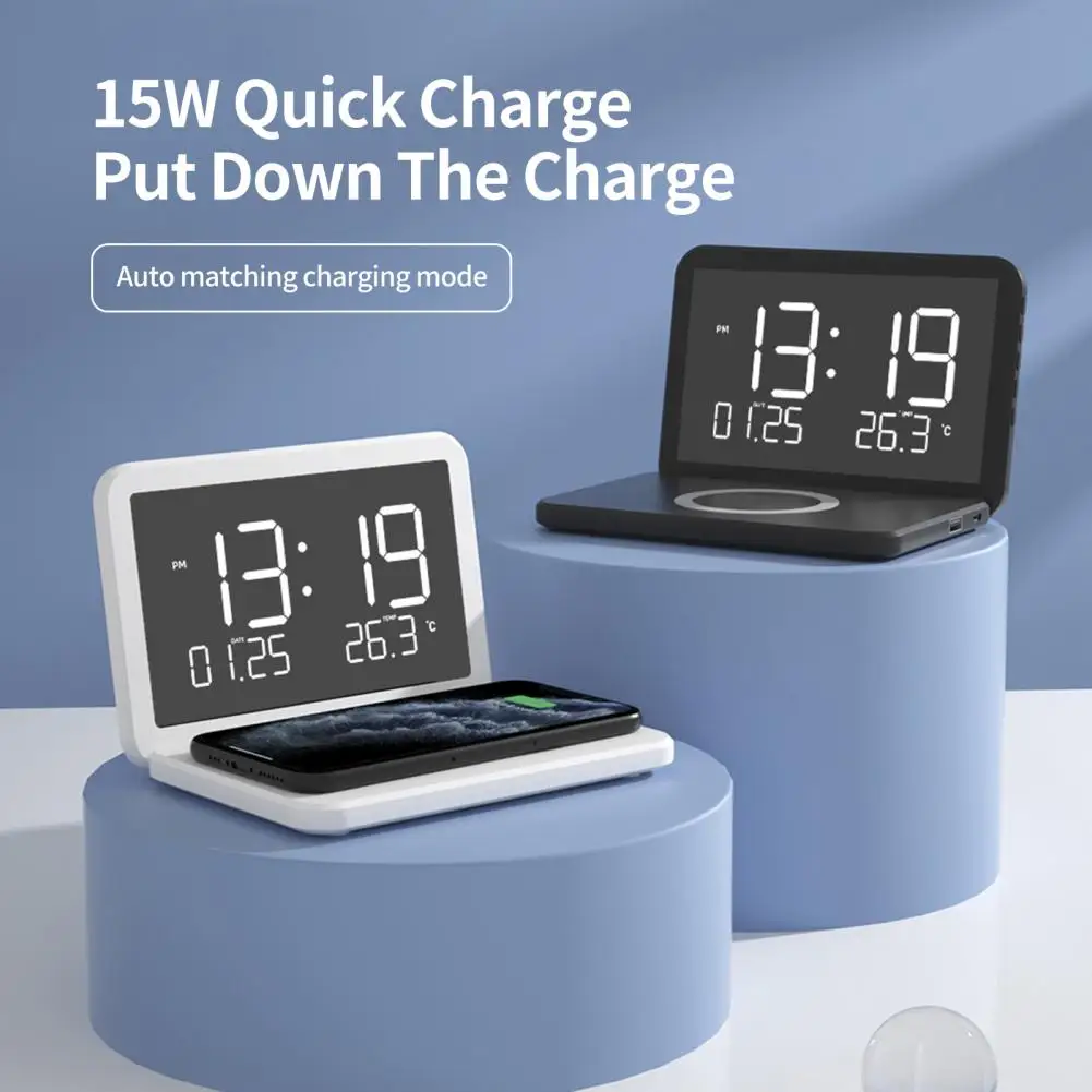 กระจกที่ชาร์จมือถือแบบไร้สาย LED แบบชาร์จไฟได้5 W/7.5W/15 W ที่ชาร์จแบบไร้สายโทรศัพท์สำหรับใช้ในบ้านประเภท C ใช้งานได้จริง