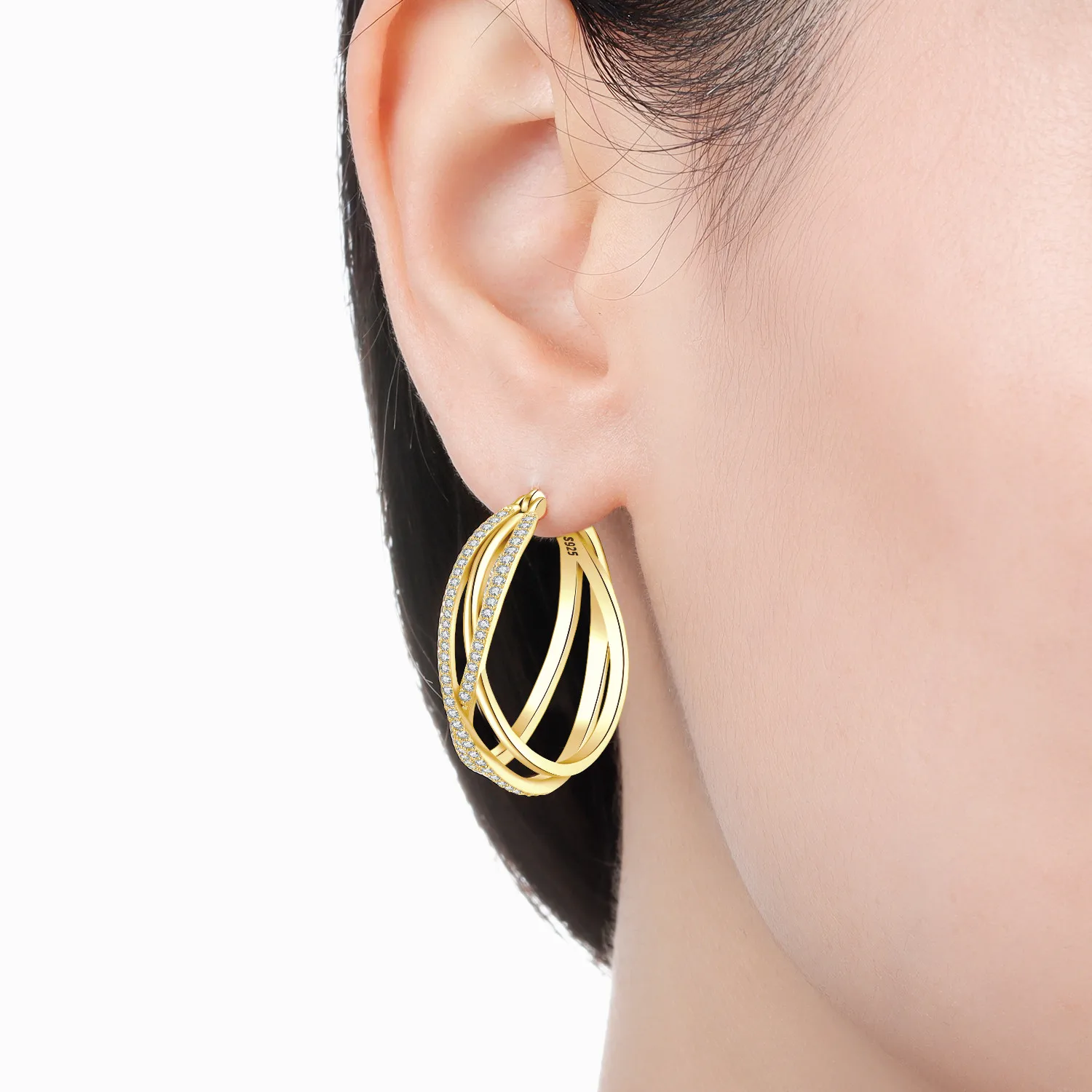 PANPOKI Original 925 Sterling Silver Curved Braided Large Earrings Women Hoop Earring Anniversary Jewelry Trendy Gifts