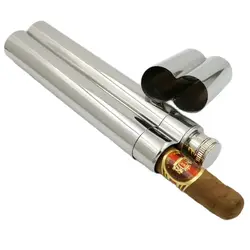 Portable Stainless Steel Double Cigar Tube Hip Flask Cigar Case Flagon Accessories