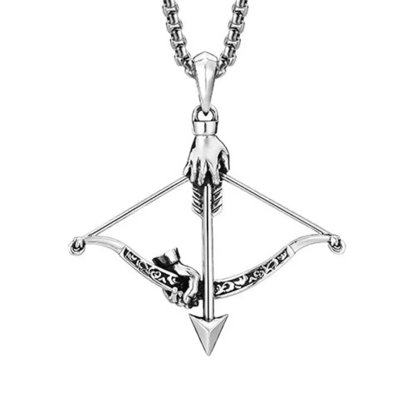 

Warrior Warrior Retro 3D Bow and Arrow Necklace Men's Punk Style Warrior Premium Pendant Clothing Accessories
