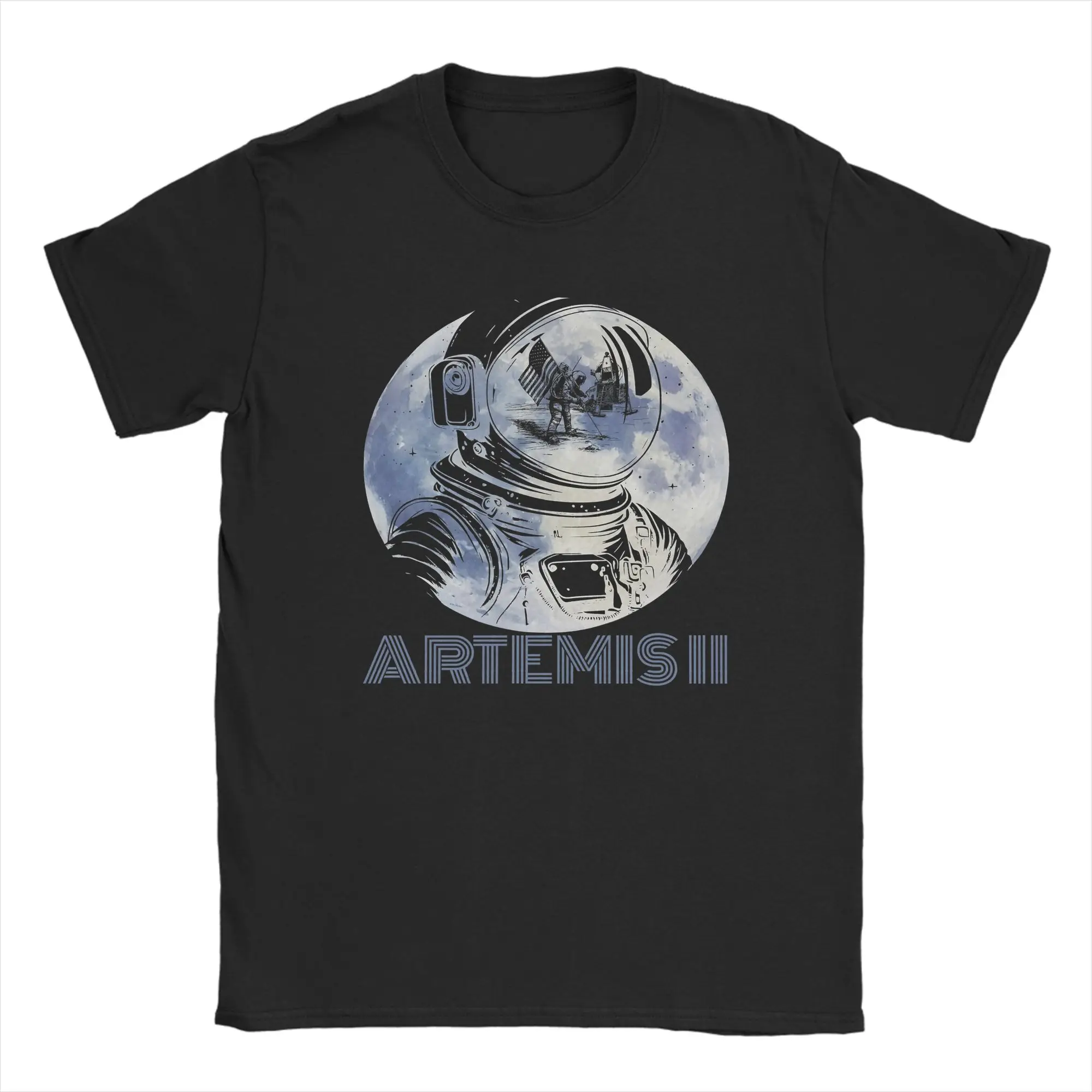 Men Artemis II Retro Astronaut Moon Landing T Shirts  Cotton Clothes Casual Short Sleeve Round Neck Tee Shirt Plus Size T-Shirt