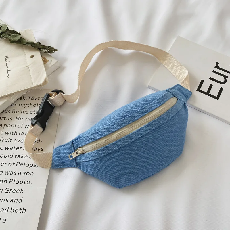 Cute Children Waist Bag High Quality Canvas Belt Bags Designer Crossbody Chest Bag Female Solid Fanny Pack Hip Purse