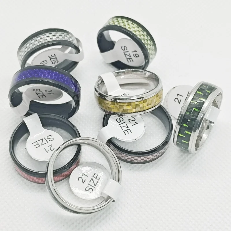 Wholesale 36 pcs 8mm Inner arc oblique edge multi-color mixture stainless steel Lovers ring