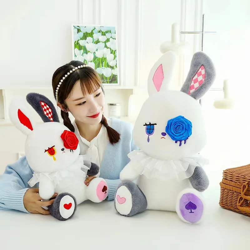 Lapin en peluche triste de dessin animé pour enfants, jouet en peluche Kawaii, animal en peluche, lapin rose, yeux Security ase Butter, oreiller de couchage pour bébé, cadeau d'Halloween, 21 cm-55cm