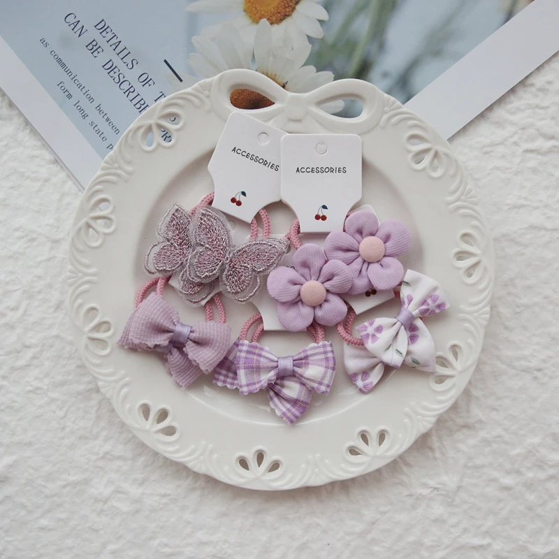 10 stuks kinderbloem haaraccessoires haarboog hoofddeksels touw schattige meisjes haarbanden trendy handgemaakte elastische mooie haarbanden
