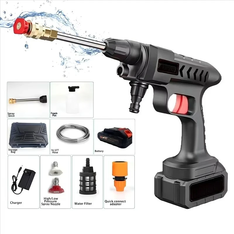 

18000mAH Wireless High Pressure Car Wash Machine Powerful Lithium Battery Cordless Water Jet Foam Gun Portable Car Washer