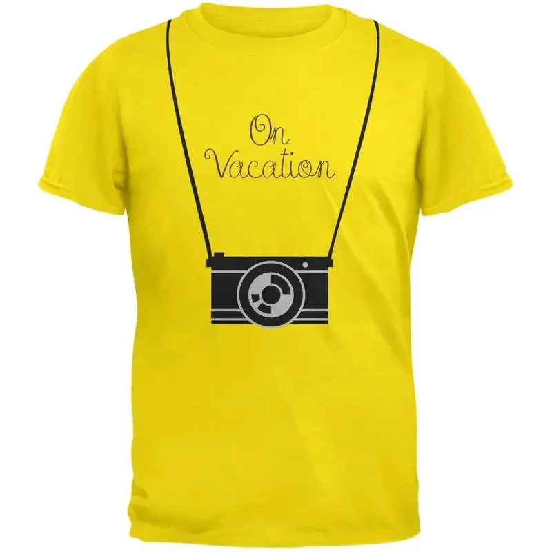 On Vacation Hanging Camera Yellow Adult T Shirt