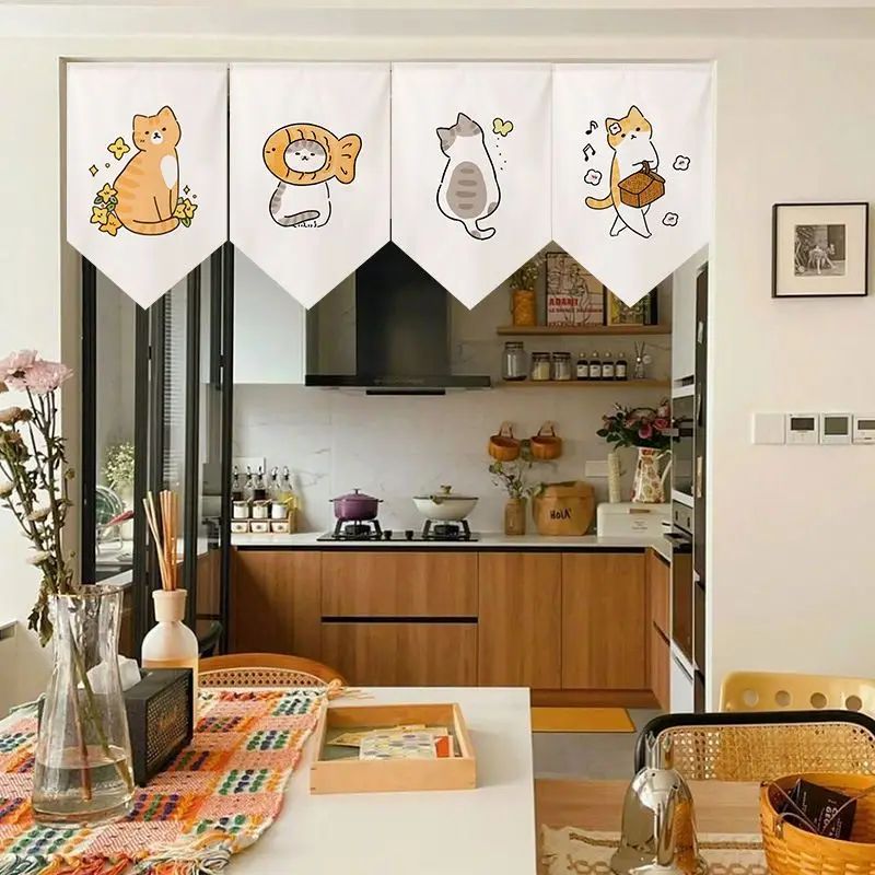 VIKAMA Simple Cartoon Kitten Triangle Hanging Banner Noren Curtain Kitchen Entrance Partition Curtain Cafe Shop Hanging Decor