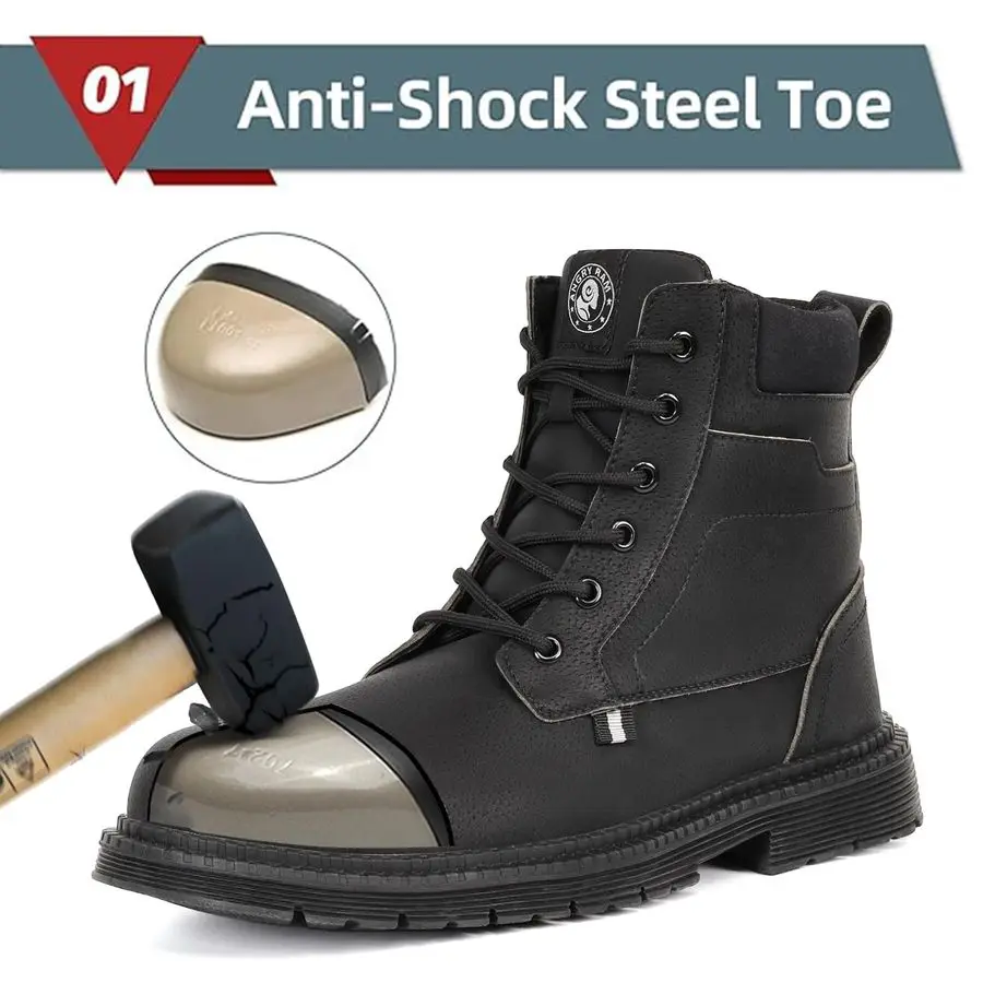 Steel Toe Boots for Men Comfortable Waterproof Construction Work Boots for Men Slip Resistant Lightweight Safety Shoes Botas de