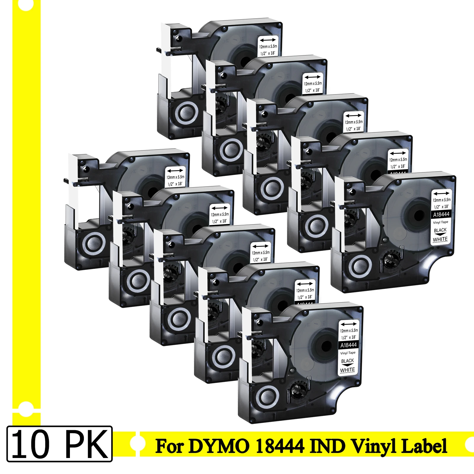 

3-10PCS For Dymo A18444 A18432 A18435 IND Vinyl Tapes 9/12/19mm Label Ribbon Compatible DYMO Rhino 1000 4200 6000 Label Printer