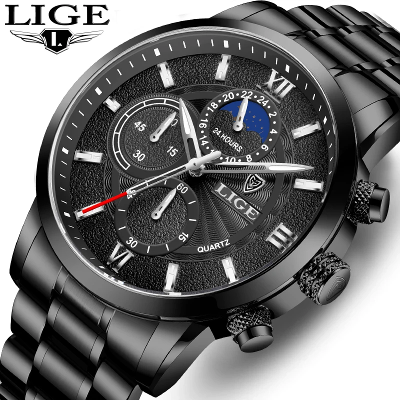 

LIGE New Watches Mens Luxury Brand Big Dial Watch Men Waterproof Quartz Wristwatch Sports Chronograph Clock Relogio Masculino