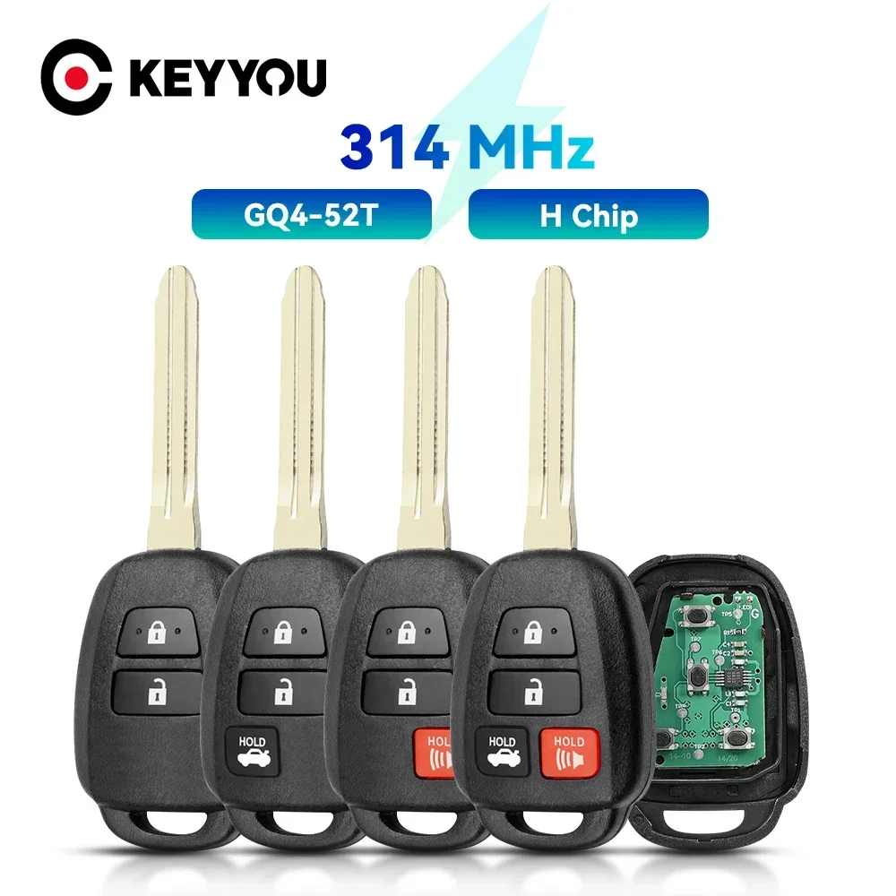 KEYYOU 2/3/4 Buttons Remote Car Key Fob 314MHz H Chip GQ4-52T For Toyota RAV4 Highlander Sequoia Tundra Tacoma TOY43 Blade