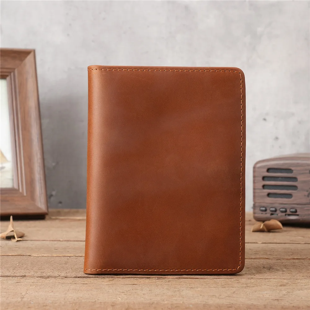 1135 Male and Female Genuine Leather Crazy Horse Leather Passport Bag Retro Multi Slot Card Bag for Travel and Business Trips