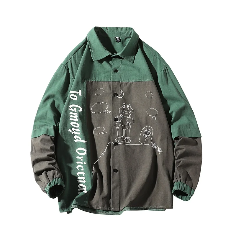 

Мужская повседневная куртка больших размеров Long Sve irt 300 Pou Slim Fit в стиле пэчворк, винтажная корейская ткань из полиэстера, молодежный тренд